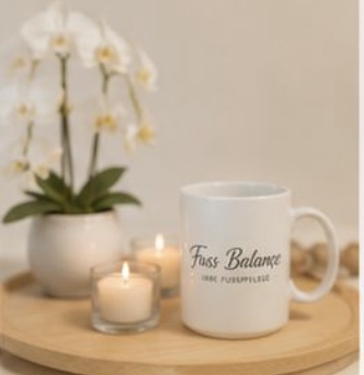 Fuss Balance Tasse und Orchidee im Fußpflege-Studio Cottbus